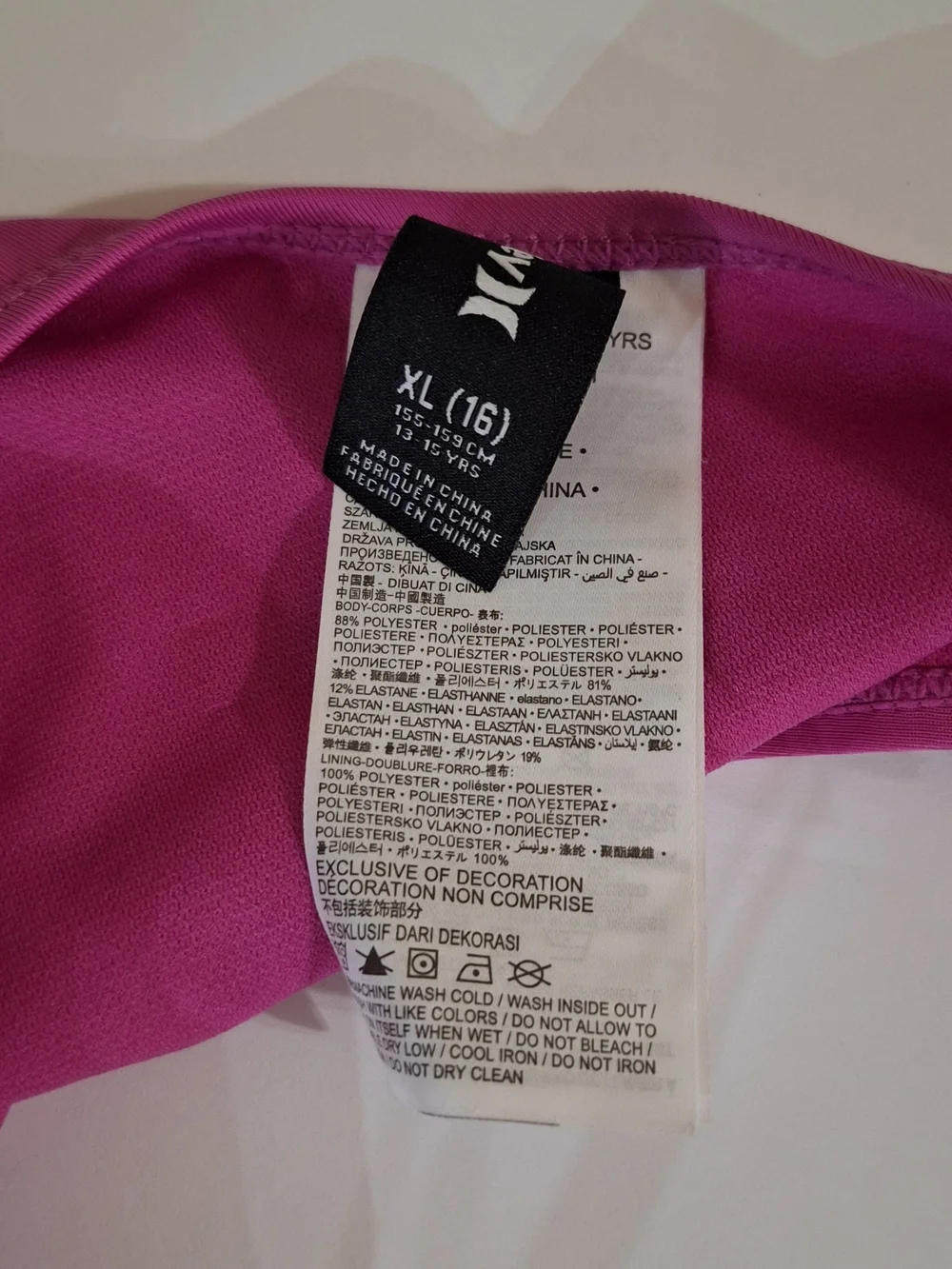 NWT Hurley Girls Hot Pink Fuchsia Bikini Set w/ Purple Straps UPF 50+ Sz XL (16)